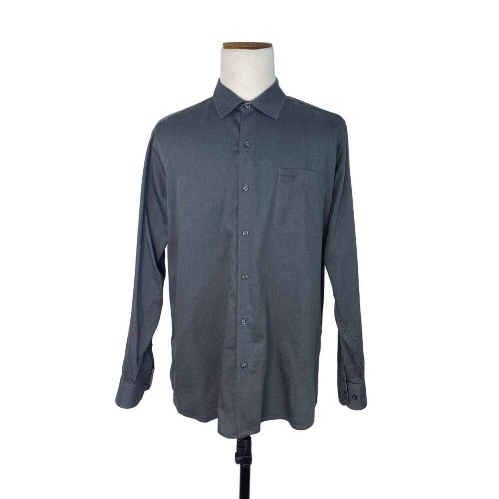 Tommy Bahama  Mens Gray Long-Sleeve Button-Up Shirt With Pocket Size L
